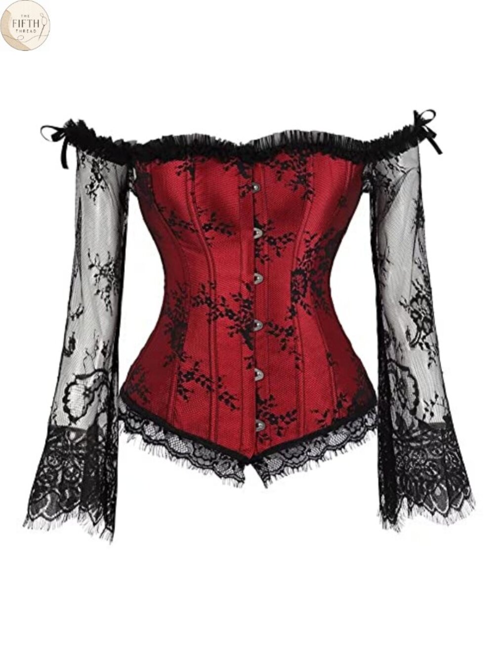 Corset Top with Sleeves Bustier Lace Floral Overlay Waist Training Costume
